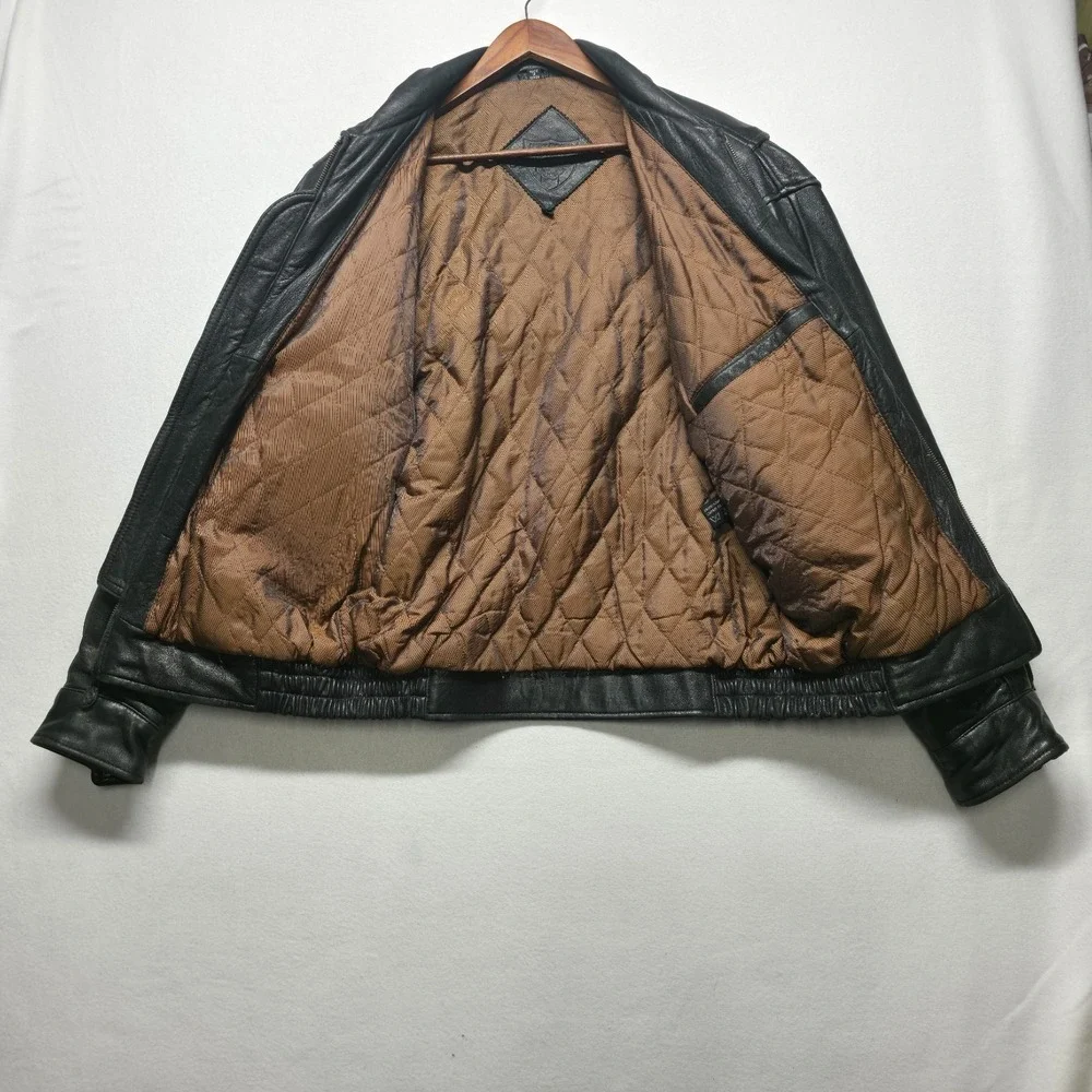 Vintage New River Men's Black Lamb Leather Bomber Jacket Size Large